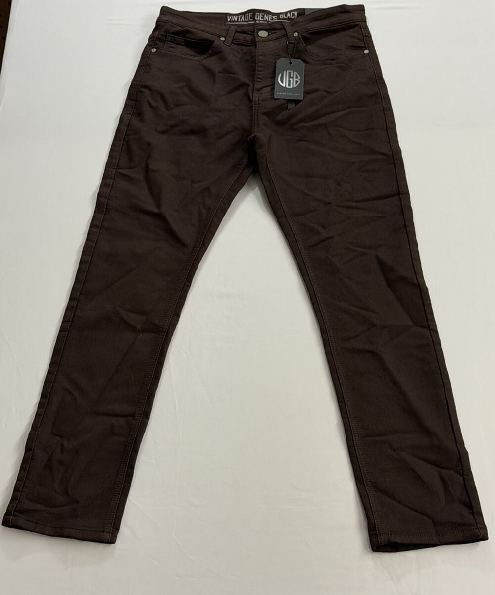 Vintage Genes Black Slim Fit Brown French Terry Jeans Mens 30x30 NWT